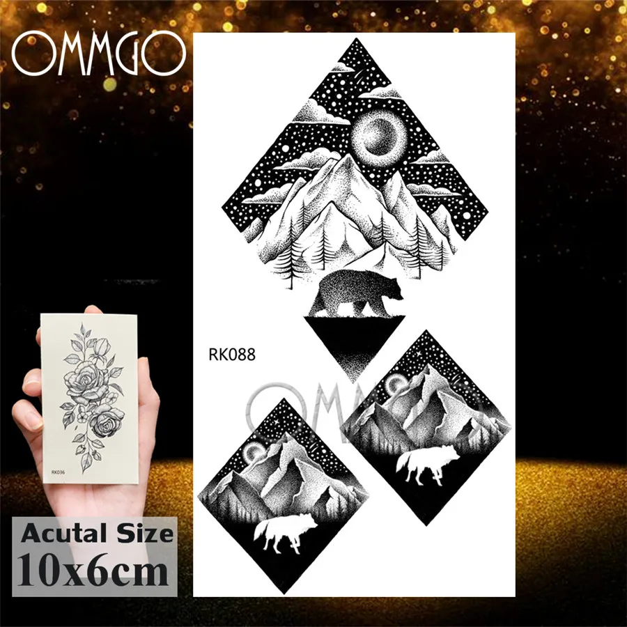 Временные татуировки OMMGO для женщин наклейки с черным лесом и черными перьями