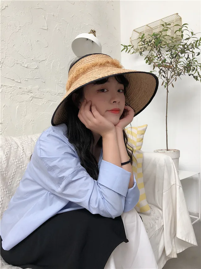  Sun hat summer hat for women beach hat ladies straw  raffia hat sun visor hat women sun visor straw raffia sun visor caps (4)