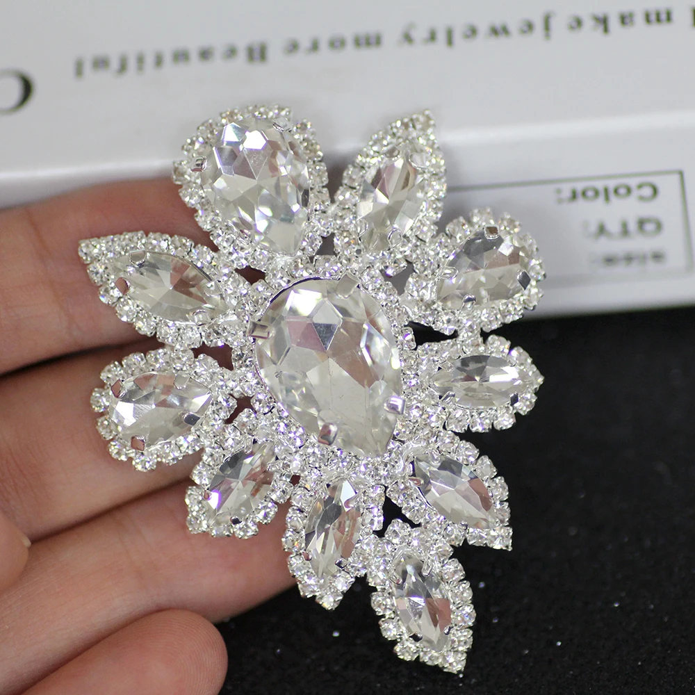 

5.8*4.5cm White Crystal rhinestone applique Silver Base Belt Applique Sew on Rhinestone For Party Wedding Dress Fake Decoration