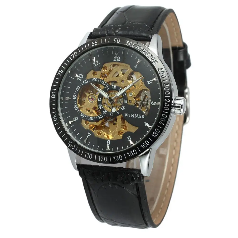 

Men Business Hollow Skeleton Dial Faux Leather Automatic Mechanical Wrist Military Watch