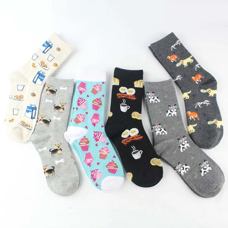 Skarpetki/креативные забавные носки Harajuku с рисунком печенья/пиццы/яиц Divertidos мопса, милые женские Носки Happy Chaussette, женские носки