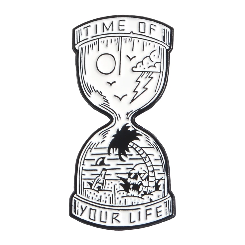 Time Is Life Enamel Pins Collections Alarm Clock Horologe Sand Clock Sand Beaches Enamel Lapel pin Badge metal Pins Brooches - Окраска металла: 2