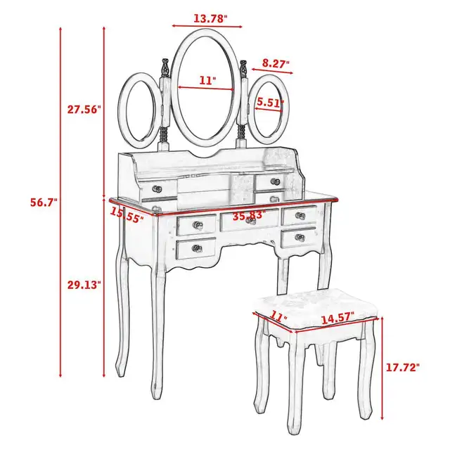 Online Giantex Make Up Vanity Table Set Tri Folding Mirror And Placeholder Giantex Make Up Vanity Table Set Tri Folding Mirror And Bench With 7 Drawer Dressing