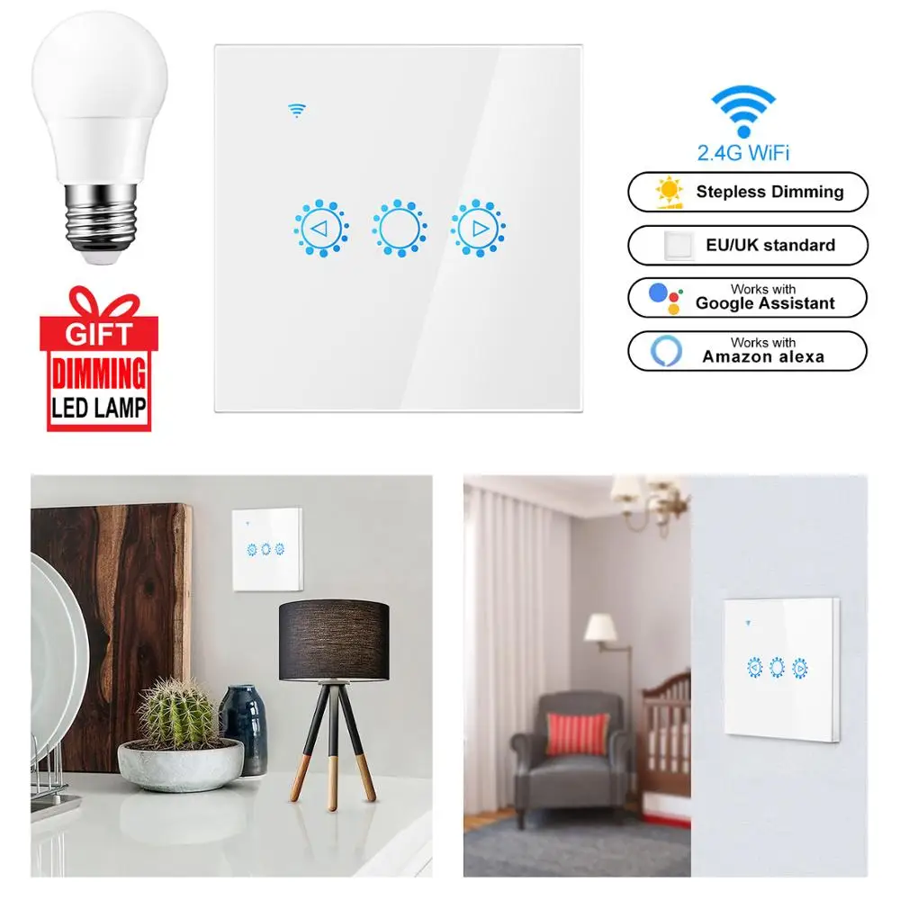

Bulb As A Gift Smart Wireless Switch Touch Control Dimmable Panel Switch Compatible With Amazon Alexa Google Assistant Dimming