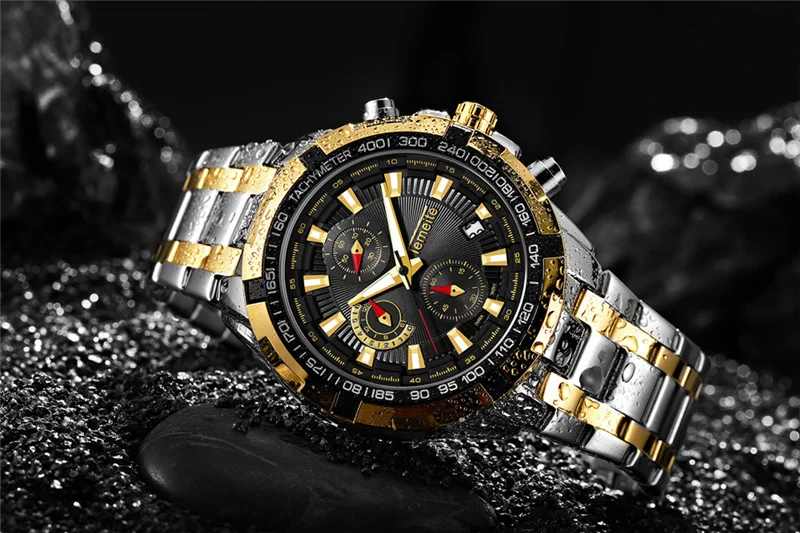 Golden Luxury Waterproof Wristwatch Men Quartz Watch