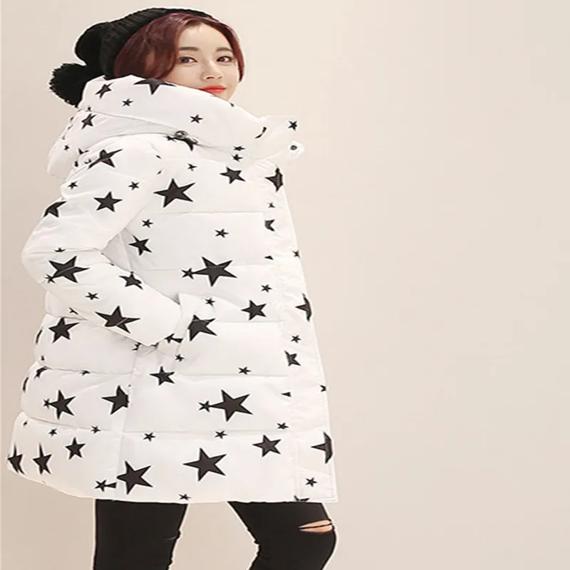Slim Épais Manteau Veste Mode Gratuite Hiver Livraison Étoiles Coton Femelle Chaud Rembourré Dames Long Femmes Parka Vestes Impression qvYqXBwS