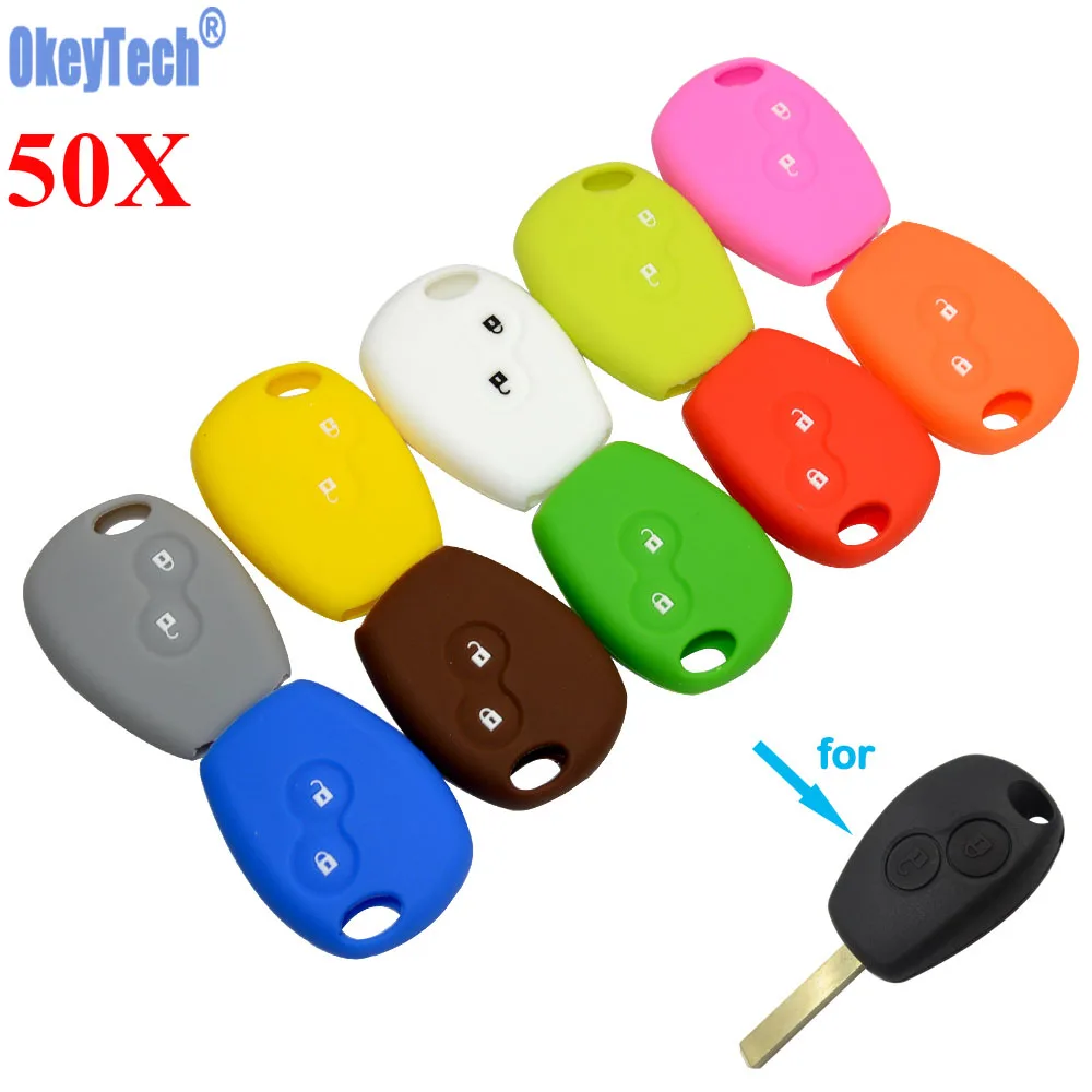 OkeyTech 50PCSLOT Silicone Car Remote Key Case Cover for Renault 2 Buttons Kangoo DACIA Scenic Megane Sandero Twingo Modus