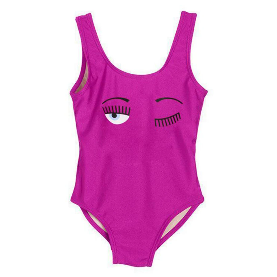 Милый Цельный купальник для маленьких девочек, одежда для купания для детей, пляжная одежда с изображением фламинго, боди, купальный костюм - Цвет: Eye- Pueple Red