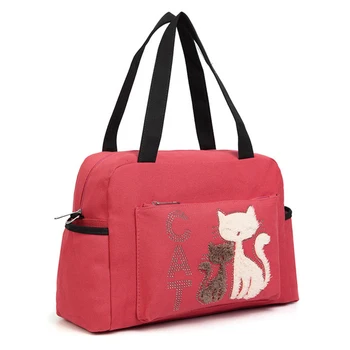

Oriental style velvet cat canvas bag fashion retro high-end ladies handbag shoulder slung dual-use bag stereo small bag Mummy ba