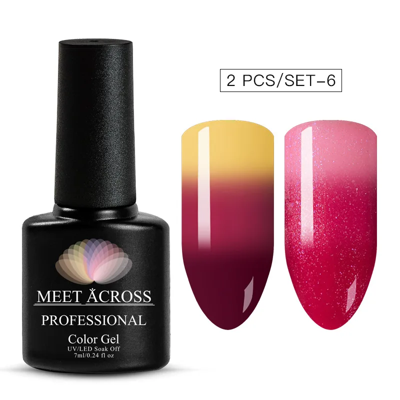 MEET ACROSS 7 мл Радужный термальный гель для ногтей, меняющий цвет, голографический лак для ногтей, блеск, температура замачивания, УФ Гель-лак для ногтей - Цвет: AZH02605