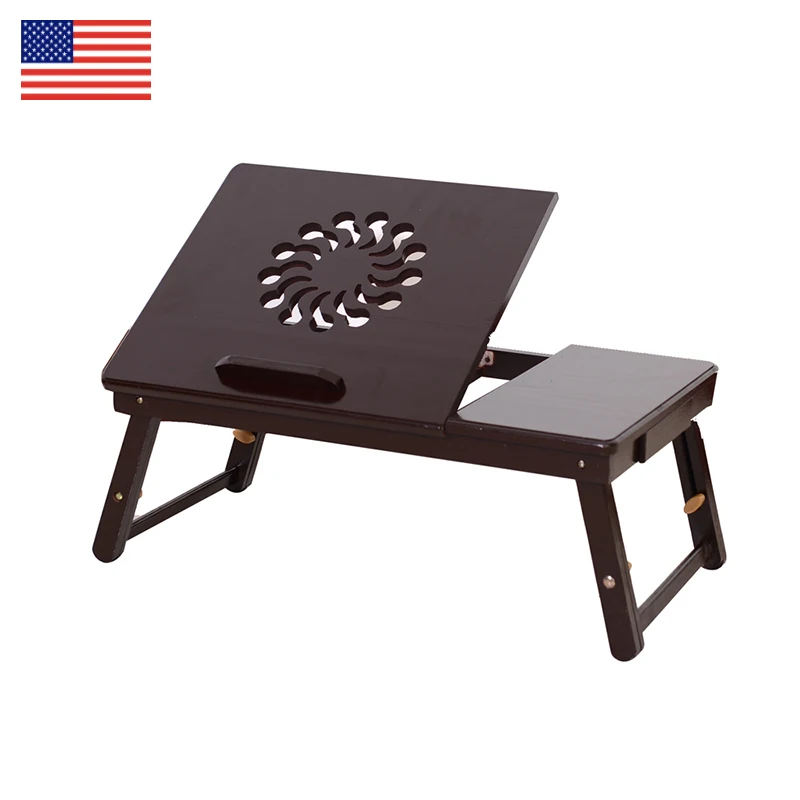 

Student dormitory Bed desk Folding table Fashion Sunflower Engraving Pattern Adjustable Bamboo Computer Desk bedroom furniture