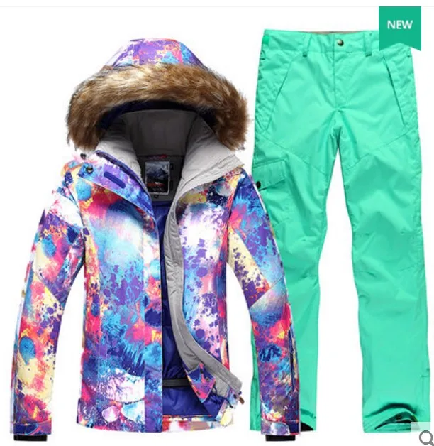Женский фиолетовый лыжный костюм, женская одежда для катания на лыжах, сноуборде, верховой езды, фиолетовая Лыжная куртка и комбинезон, лыжные штаны на подтяжках, Комбинезоны