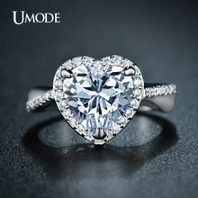 UMODE Rhodium plated 4ct Heart Shaped AAA Cubic Zirconia Halo Engagement Rings For Women Wedding Jewelry AUR0223