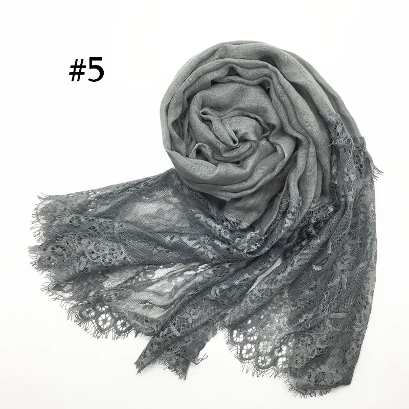 1PCS Hot sale fashion cotton and viscose lace scarves muslim head Scarf shaws soild elegant lady simple flowers high quality - Цвет: Number 5 color