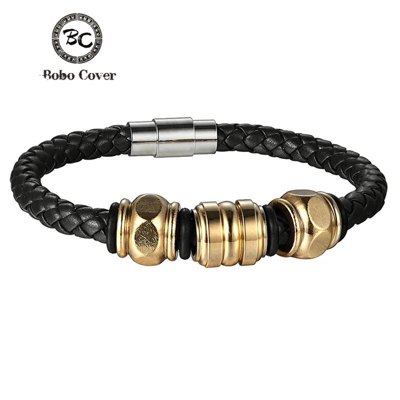 

Bobo Cover 2017 Wholesale Genuine Leather Men Bracelets Stainless Steel Magnet Clasps Bracelets & Wristband Vintage Gifts