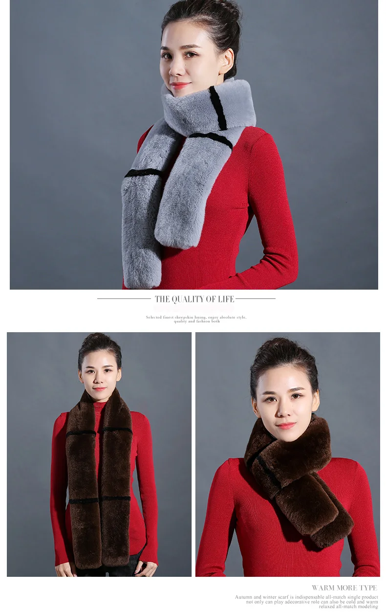 Russian Plus Size100% natural Rabbit Fur scarves Long Real Fur Scarves Female 2018 Winter Scarf For Women  (14)