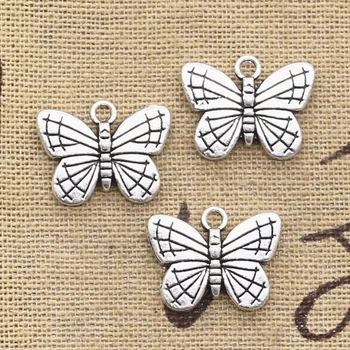 

15pcs Charms Double Sided Butterfly 18x14mm Antique Silver Color Pendants Making DIY Handmade Tibetan Silver Color Jewelry