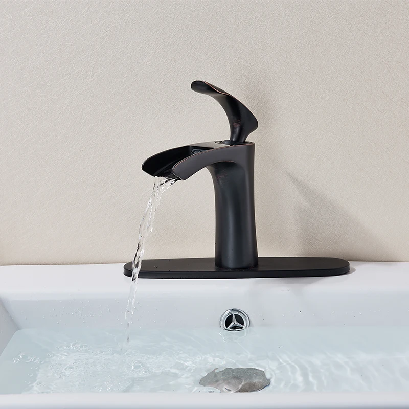 

Basin Faucet Deck Mounted Mixer Waterfall Tap Cold Hot Single Lever Bathroom Sink Faucet