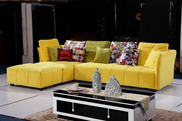 Bright Yellow Color Fabric Sofa Set 0411 Af569 In Living Room Sets Bright Yellow Color Fabric Sofa Set 0411 Af569