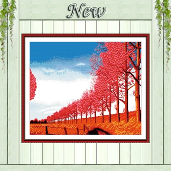 

Rising higher Step by Step Counted print on fabric Cross Stitch Needlework kits DMC 14CT 11CT DIY Embroidery Sets trees painting