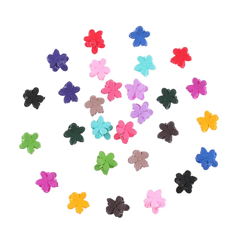 30PCS Random Color Cute Children Girls Hairpins Small Flowers Gripper 4 Claws Plastic Hair Clip Clamp Barrettes Hair Accessories