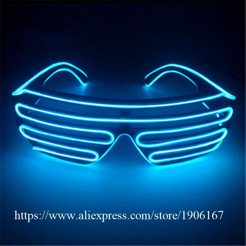 Free shipping Blue el glasses El Wire Fashion Neon LED Light Up Shutter Shaped Glow Rave Costume Party DJ Bright SunGlasses08