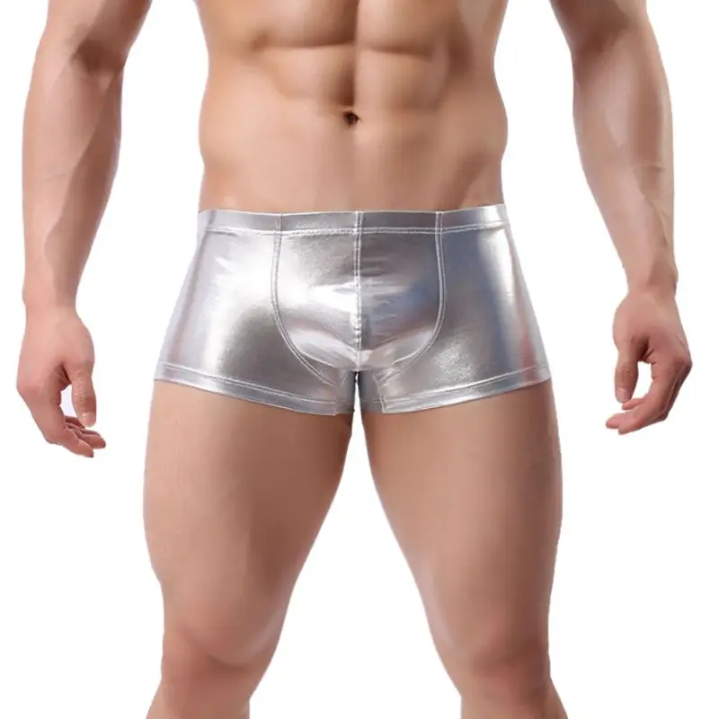 

2019 New Fashion Patent Leather Solid Colors Underwear Man Boxer Men's Soft Breathable Stretch Boxer