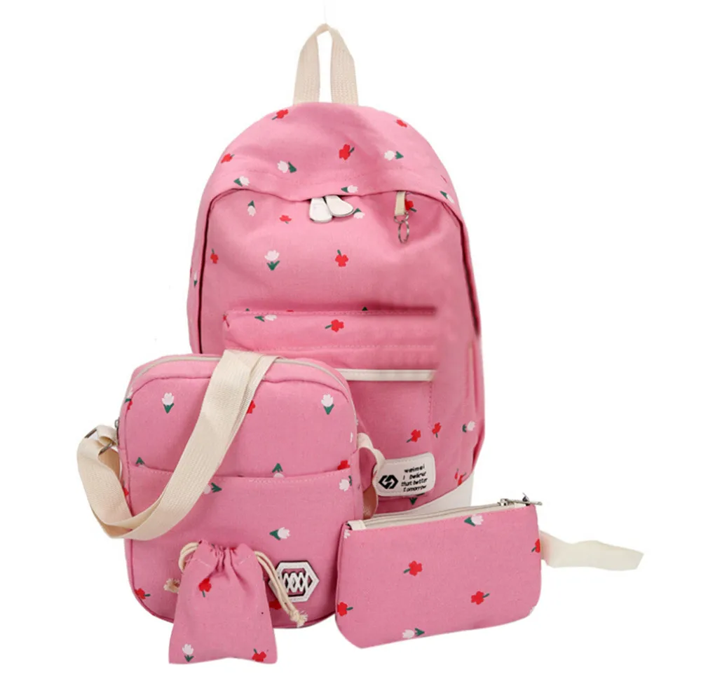 Набор из четырех предметов, школьная Портфолио для школы, сумка для подростков, повседневный рюкзак для девочек, модный холщовый портфель для подростков# Zer - Цвет: Pink