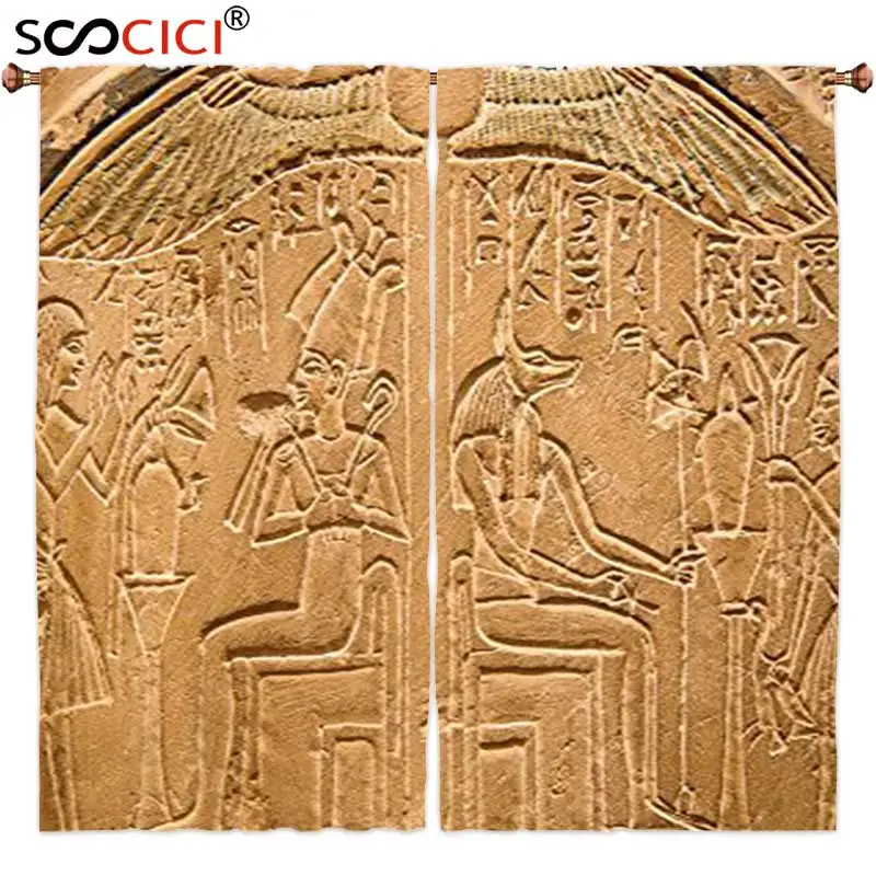 

Window Curtains Treatments 2 Panels,Egyptian Decor Collection Egyptian Hieroglyphics on the Wall Stone Surface Scripts Picture