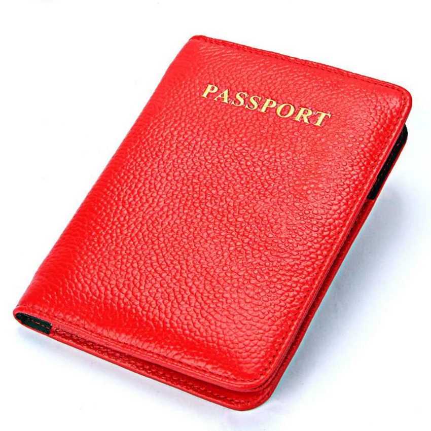RFID Blocking Passport Cover Red Genuine Leather Passport Wallet