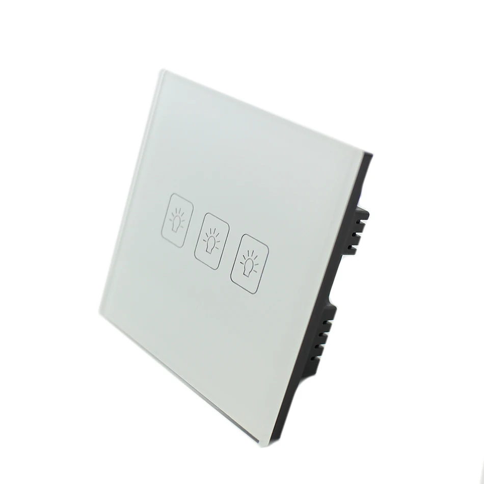 Touch Light Switch White Crystal Glass Panel EU Standard 3 Gang 2 Way Wall Switch Touch Sensitive Switch For Lamp