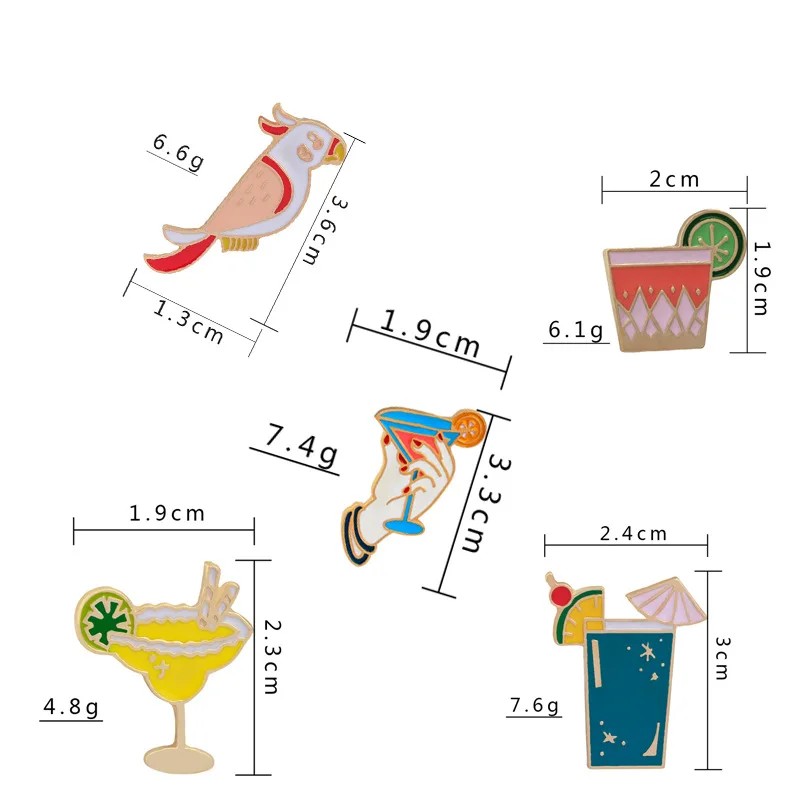 Мода лето сок напиток Попугай Птицы красочный коктейль праздник эмаль брошь рубашка Жан воротник булавки сумка со значком ювелирные изделия