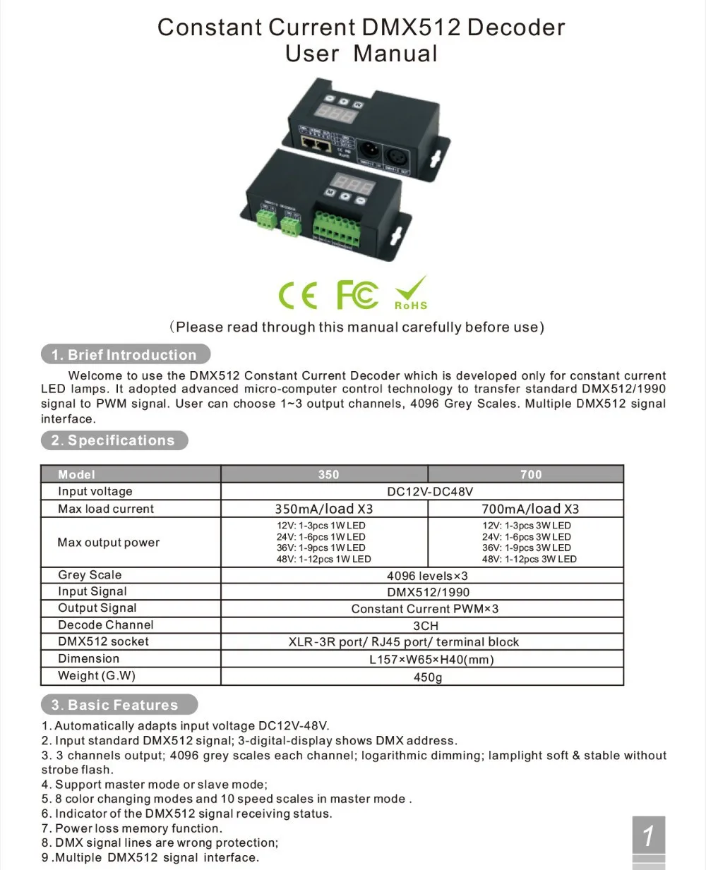 3CH светодиодный RGB свет главный контроллер dmx; 350mA 700mA светодиодный CC PWM DMX512 декодер; Светодиодный CV PWM DMX512 декодер драйвер для Светодиодные ленты