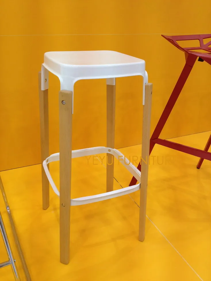 68 см высота сиденья Реплика современный дизайн стальной деревянный барный стул цельная деревянная ножка Металлическая стальная основа барный стул кухня барный стул