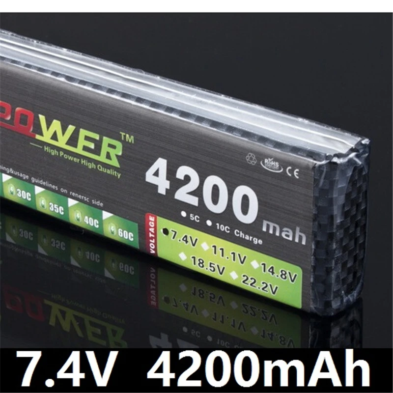 Goedkoop LEEUW MACHT 7.4 v 4200 mah 25C 2 s Batterij Met T XT60 Plug voor Auto Vliegtuig Halicopter 4200 mah 2 s Batterij 7.4 v Lithium batterij