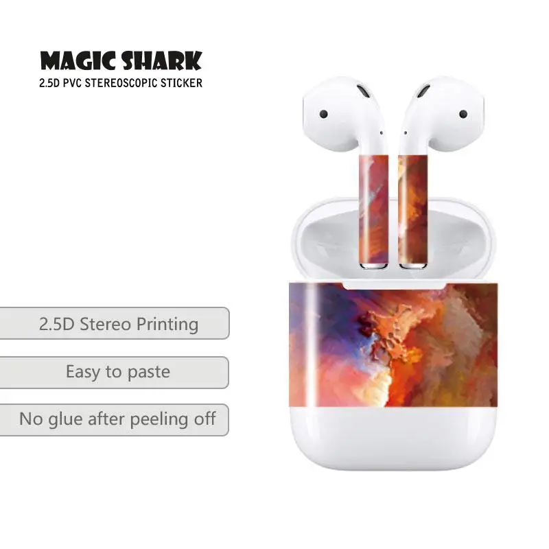 Волшебная Акула Цветочная текстура дизайн для Apple Airpods шкуры полный корпус Защитная Наклейка 3 м водонепроницаемые устойчивые к царапинам пленки