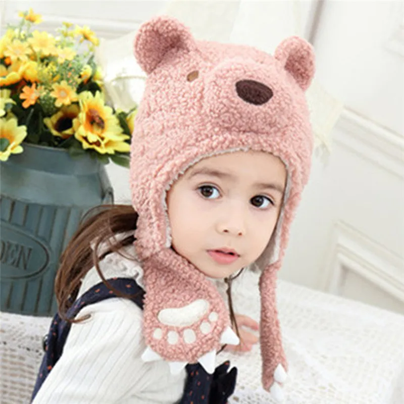 Baby Winter Hat Lovely Plush Bear Baby Earflap Beanies Cap Soft