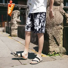 Womail новые мужские шаровары Повседневные хлопковые льняные черные широкие свободные шаровары шорты с принтом модные шорты Прямая поставка Ap30