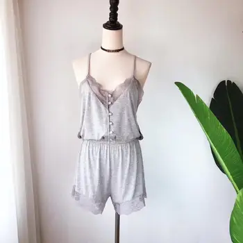 

Women Pajamas Set Sexy Lace Modal cotton Pyjamas 2 Pcs Camisole Shorts Sleepwear Suit Female Home Wear
