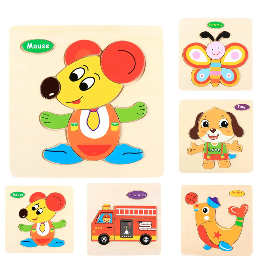 

HIINST Kids 1 Baby Kids Cartoon Animals Dimensional Puzzle Educational Kid Children Intellectual Developmental Wooden Toy Gift