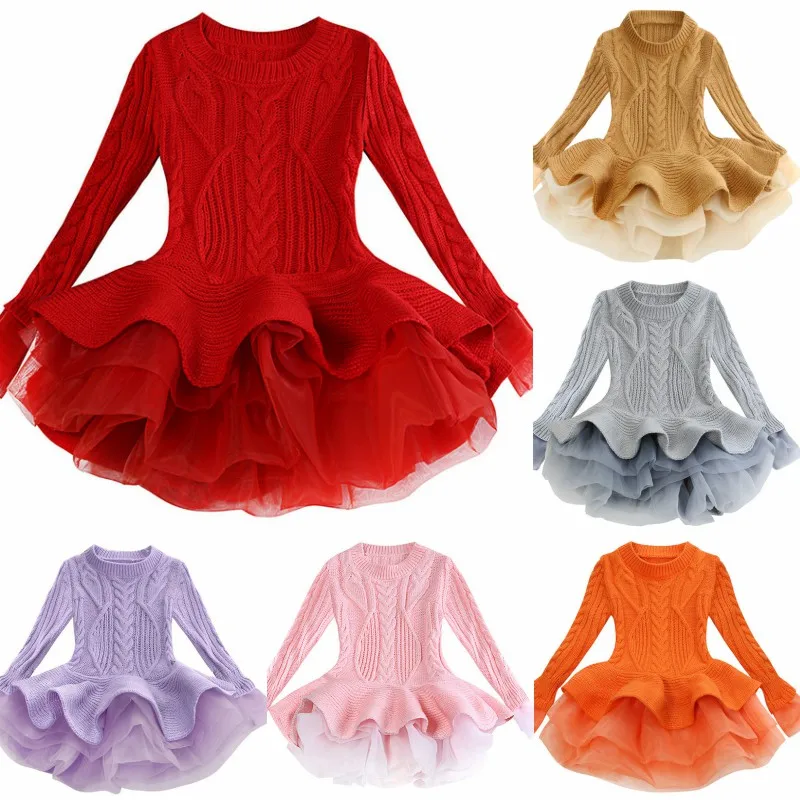 

Children's Wear Sweater 2019 Autumn and Winter Models Girls Organza Sweater Long-sleeved Bubble Princess Dress Girl Dress