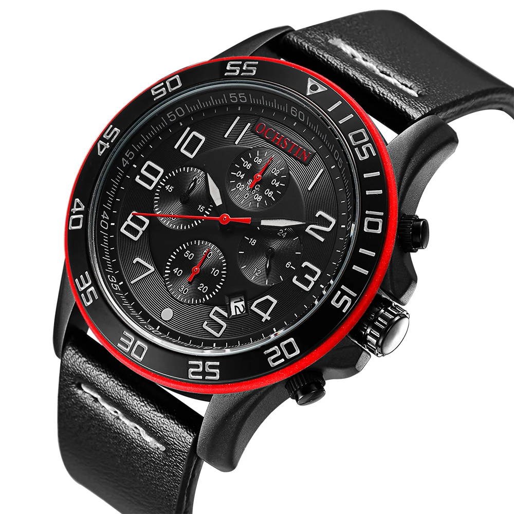 

OCHSTIN Fashion Luminous Quartz Men Watch Genuine Leather Wristwatch Military Style Waterproof Casual Wrist Watch + Box