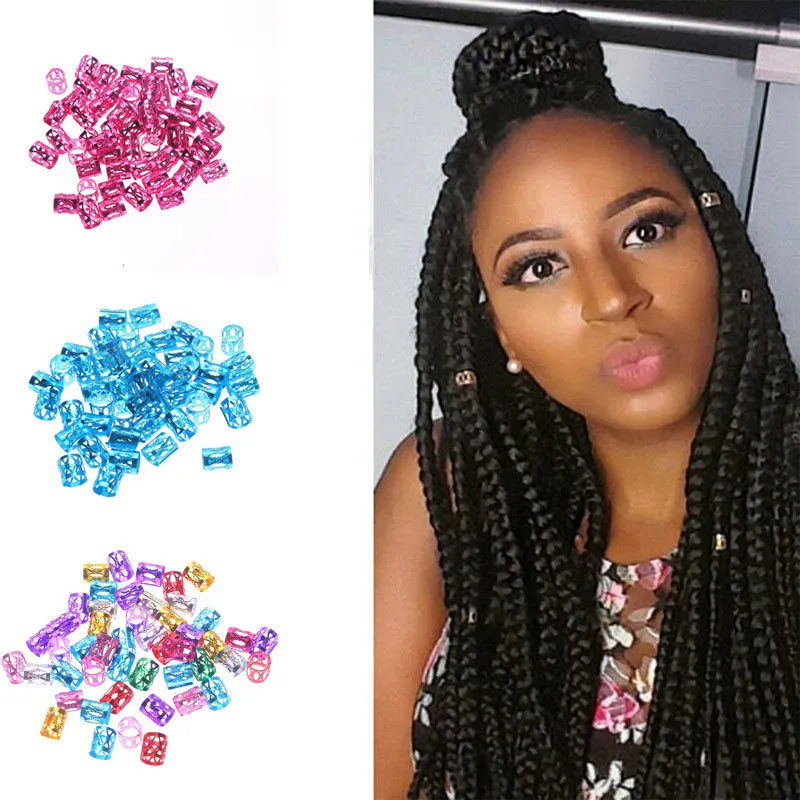 

50 Pcs/Set 8mm Colored Dreadlock Beads Adjustable Hair Braid Rings Cuff Clips Tubes Jewelry DIY Female Hair Styling Accessories