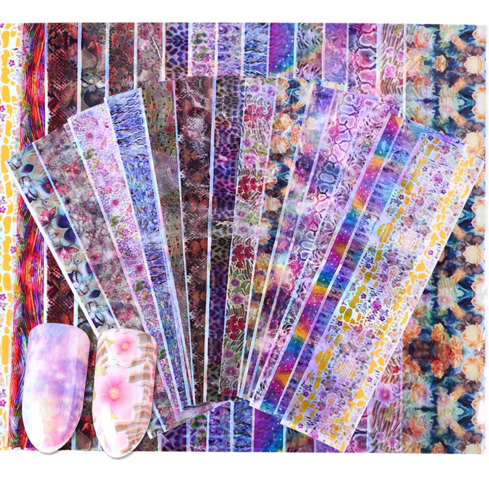 

16 Pcs Starry Sky Nail Foils Animals Flowers Mixed Nail Art Transfer Stickers Decal Fashion DIY Nail Tips Decorations Tape TR502