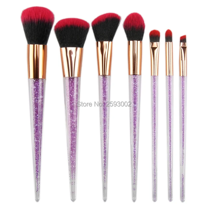 

New 7 pcs makeup brushes purple color crystal handle powder blush foundation eye shadow eyebrow cosmetic brush make up brushes