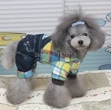 2016 Fashion Pet Dog cowboy Rompers clothes Stripe soft cotton shirt Puppy dog Jumpsuit Hoodie Apparel four legs