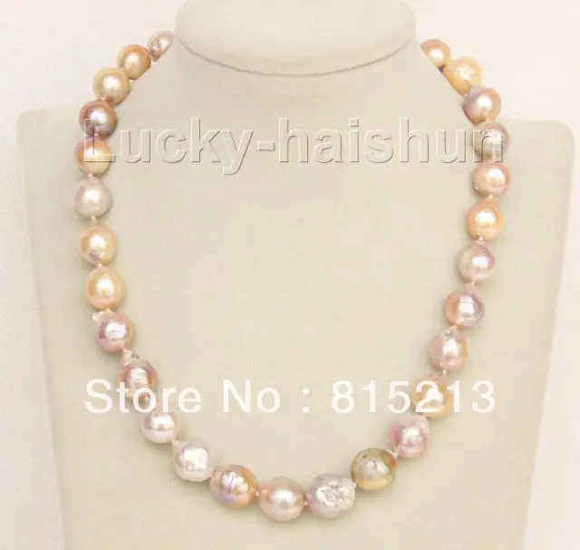 

FREE SHIPPING ddh00270 11mm near round pink purple Reborn keshi pearls necklace