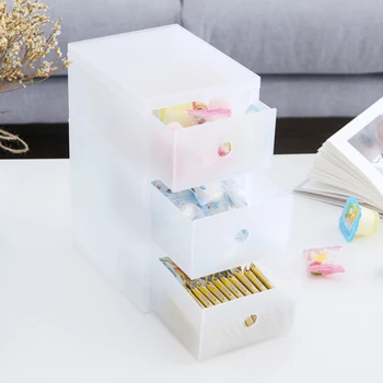 

HIPSTEEN Three Tiers Stacked Storage Box Office Stationery Container Organizer For Desk Decor Transparent