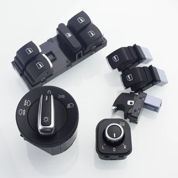 Headlight Switch+Chrome Power Side Mirror Switch For VW Golf 5 6 Jetta 5 6 Passat B6 Touran Tiguan