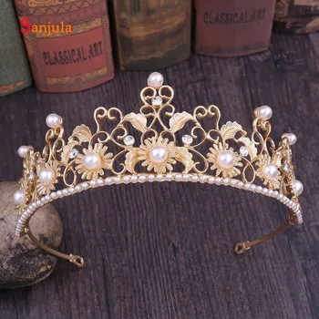 

Vintage Baroque Bridal Headwear 2019 New Fashion Sun Flower Metal Pealrs Gorgeous Crown Women Hair Accessories Jewelry H310